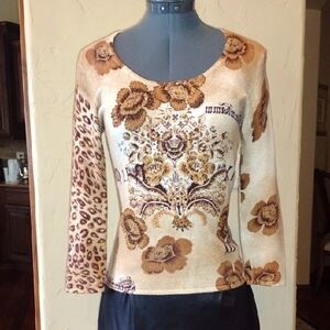 Beaded Floral and Leopard Print Women's Top